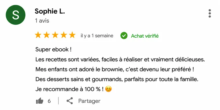 Avis de lecteur n°2 sur Recettes pour les enfants (capture d'écran)