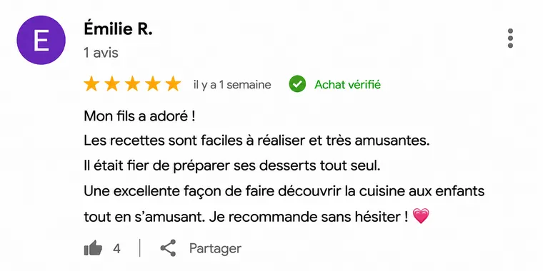 Avis de lecteur n°3 sur Recettes pour les enfants (capture d'écran)