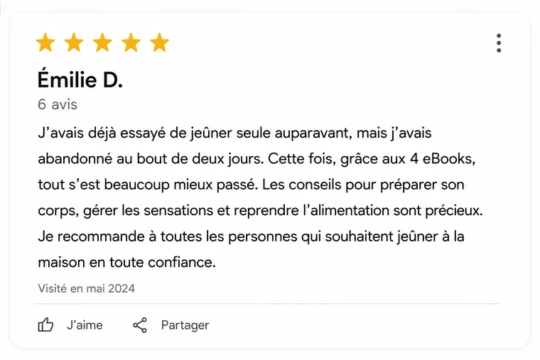 Avis de lecteur n°1 sur Jeûnez chez vous (capture d'écran)