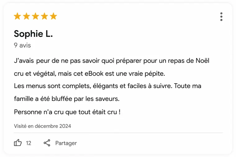 Avis de lecteur n°1 sur Noël CRU — Recettes festives (capture d'écran)