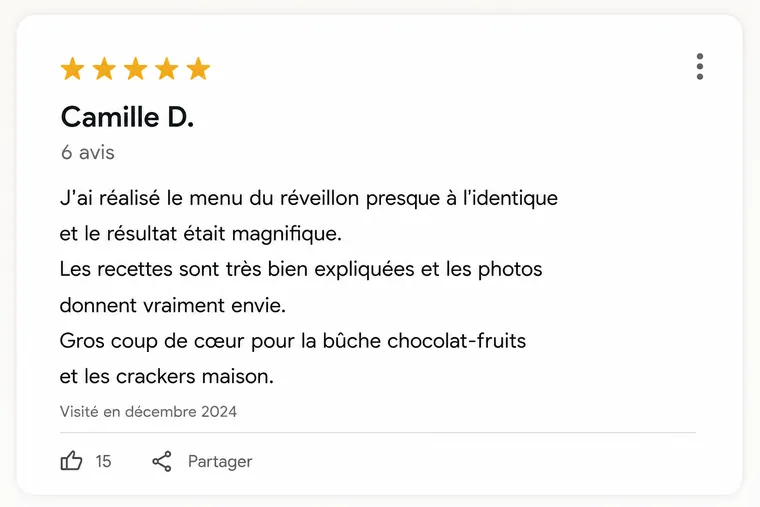 Avis de lecteur n°2 sur Noël CRU — Recettes festives (capture d'écran)