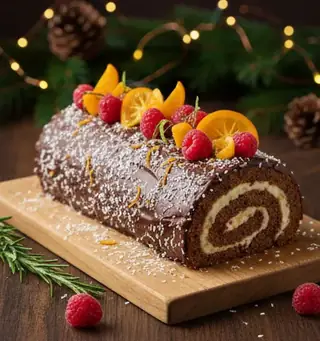 Bûche de Noël crue chocolat et fruits