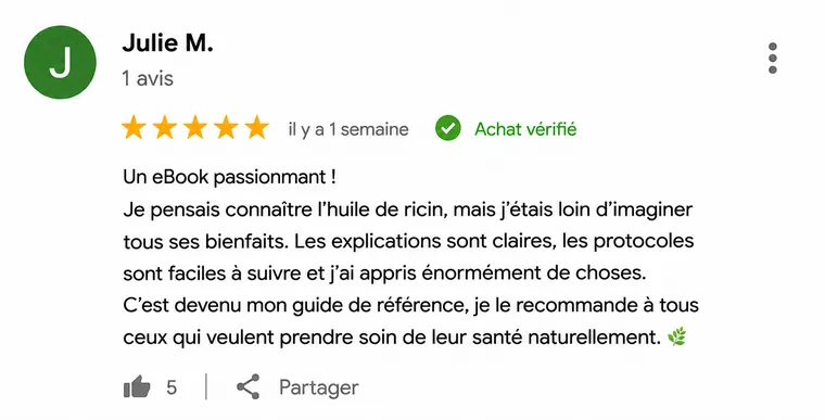 Avis de lecteur n°1 sur L'huile de ricin (capture d'écran)