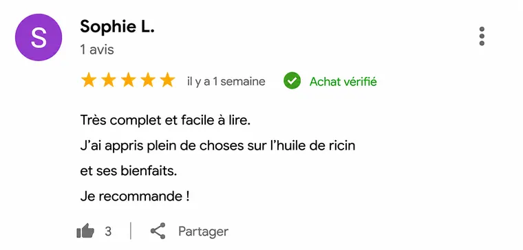 Avis de lecteur n°2 sur L'huile de ricin (capture d'écran)
