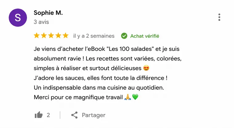 Avis de lecteur n°1 sur 100 salades (capture d'écran)