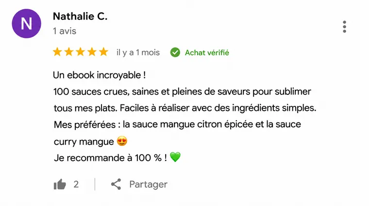 Avis de lecteur n°1 sur 100 sauces (capture d'écran)